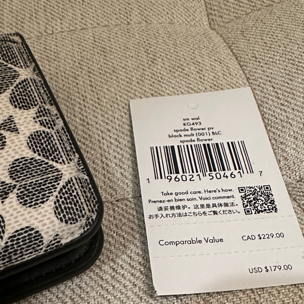 Kate Spade Black and Cream Spade Flower Floral Small Wallet KG493 - Picture 5 of 5